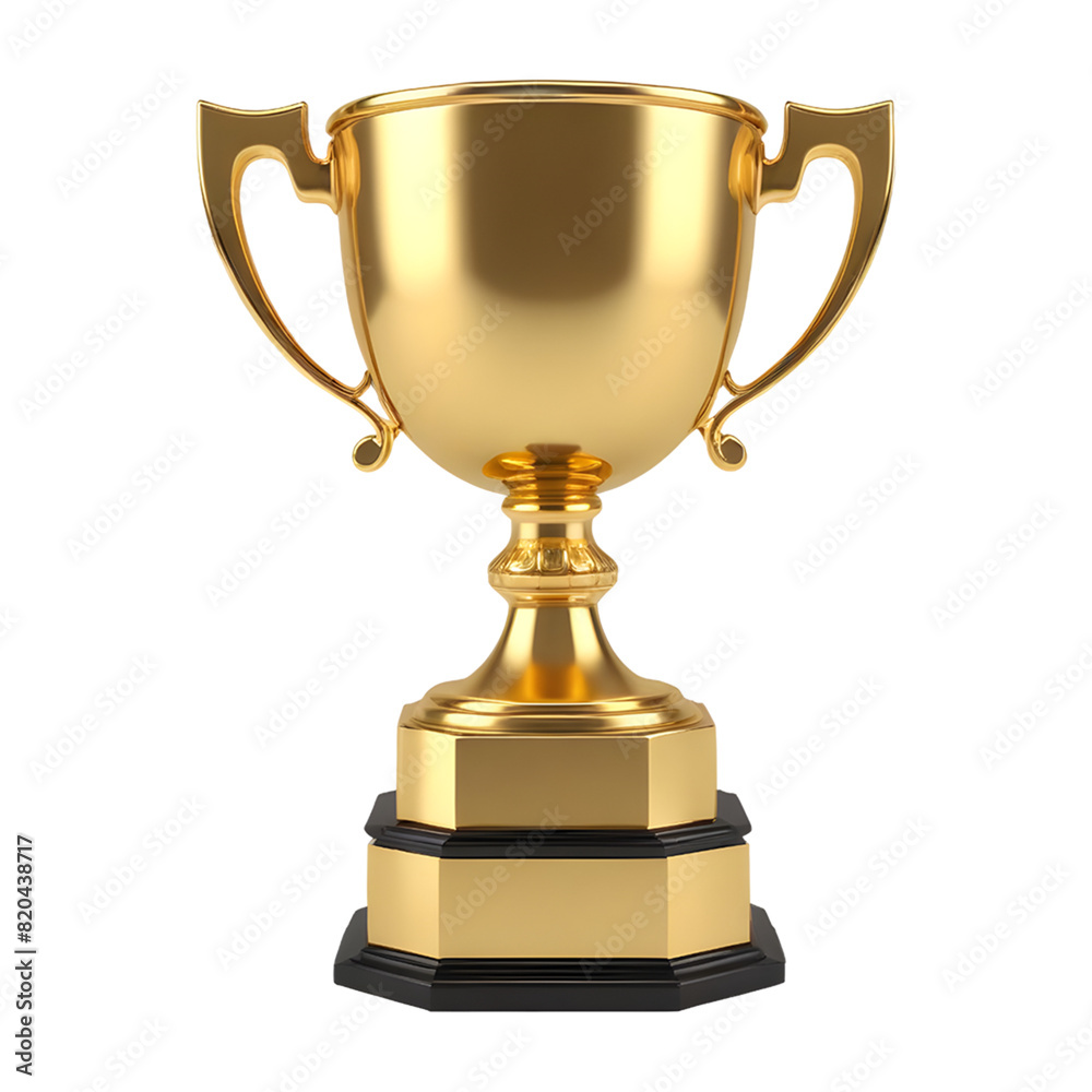 Trophy cup. Champion trophy, shiny golden cup and falling confetti, sport award. Winner prize, champions