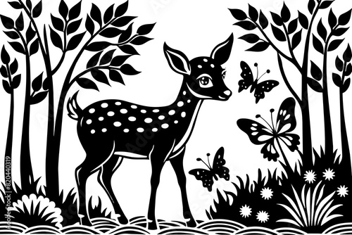butterfly in enchanted forest vector silhouette illustration