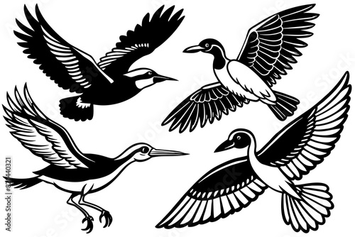 warbler oriole puffin spoonbill flying vector silhouette illustration