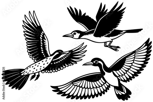 warbler oriole puffin spoonbill flying vector silhouette illustration
