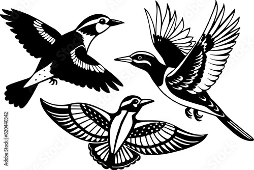 warbler oriole puffin spoonbill flying vector silhouette illustration