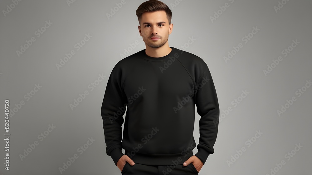 Fototapeta premium Blank hoodie mockup .Blank sweatshirt black color preview template front and back view on white background. crew neck mock up isolated on white background. Cloth collection.