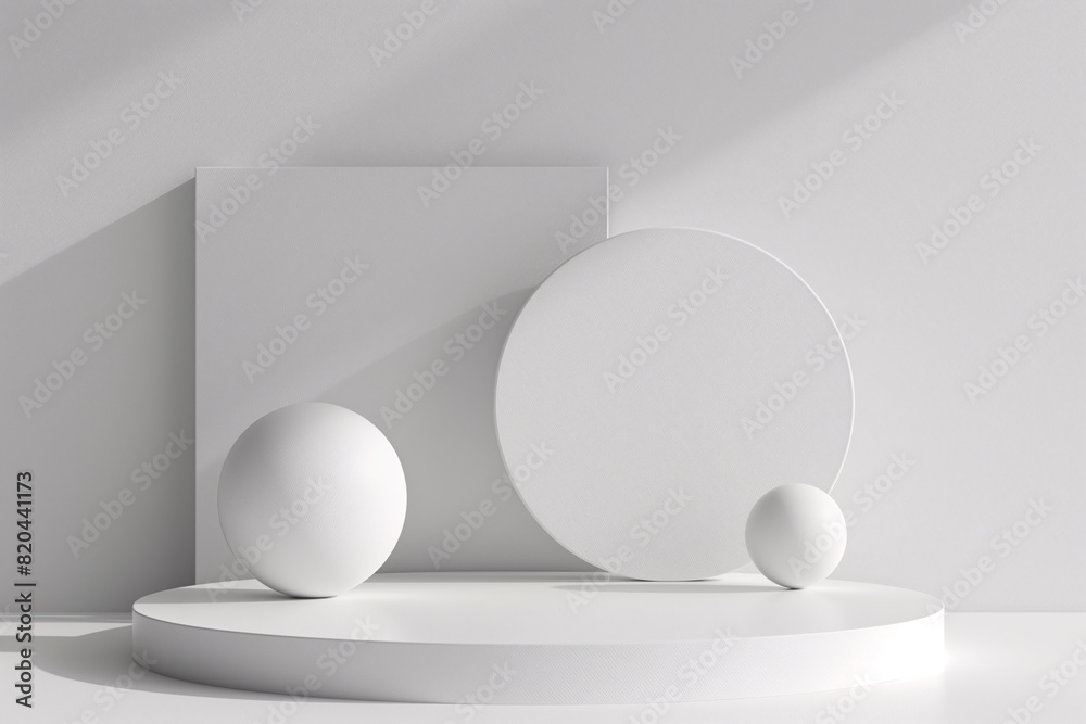 3D geometric forms, Blank podium display in white color, Minimalist pedestal or showcase scene for present product and mock up 3D geometric forms, Blank podium display in white color, Minimalist pedestal or showcase scene for present product and mock up