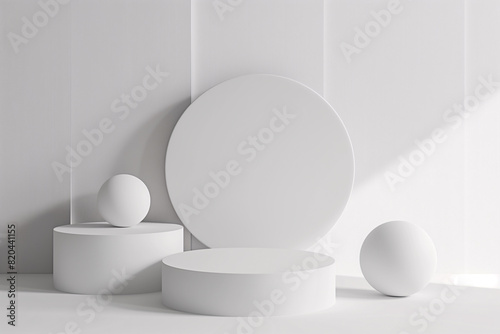 3D geometric forms  Blank podium display in white color  Minimalist pedestal or showcase scene for present product and mock up