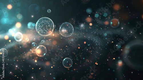 A blurry image of many small bubbles in a dark background