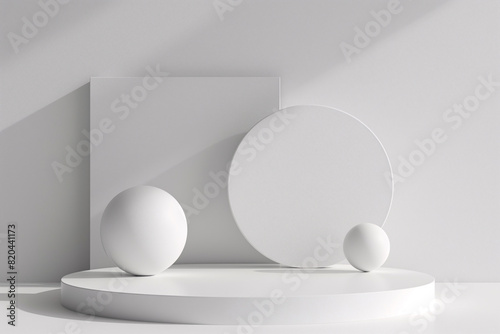 3D geometric forms  Blank podium display in white color  Minimalist pedestal or showcase scene for present product and mock up