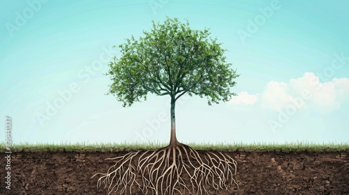 A tree with its roots visible in the dirt