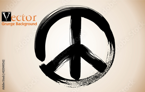 hand drawn peace symbol, vector illustration design element, peace symbol in brush stroke drawing, Peace sign grunge doodlie sketch dirty style symbol, brush stroke ink watercolor monochrome 