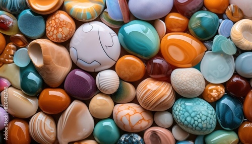 Colorful Collection of Polished Pebbles and Stones