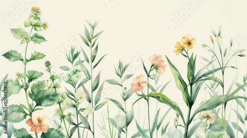 beautiful simple floral flower tropical watercolor backdrop wallpaper background for photoshoot #820443902