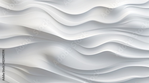 Elegant abstract background featuring smooth, flowing 3D wave patterns in white, creating a modern and serene architectural texture with soft shadows