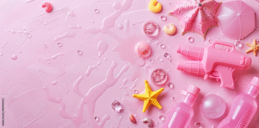 Spray and Play: Water Gun Delights on a Pink Backdrop