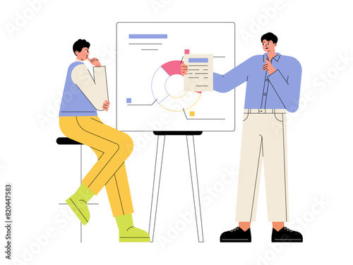 Business marketing planning. Meeting and presentation vector illustration © roundsquid