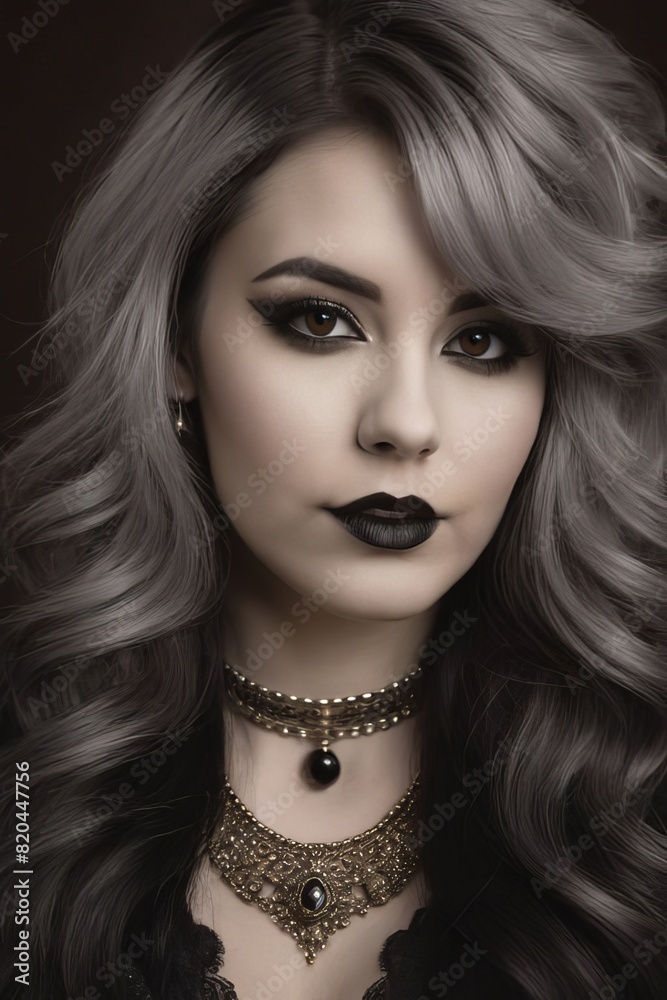 Woman's Close-up Beauty: Portrait featuring a woman with stunning hair, captivating eyes, and glamorous makeup Woman's Close-up Beauty: Portrait featuring a woman with stunning hair, captivating eyes, and glamorous makeup