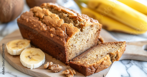 Vegan chocolate banana bread a healthy breakfast recipe. Generative AI photo