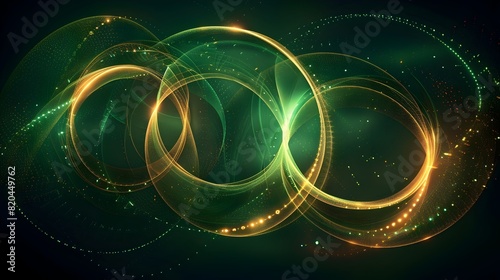 Glowing Green and Gold Neon Circles Forming an Abstract Design