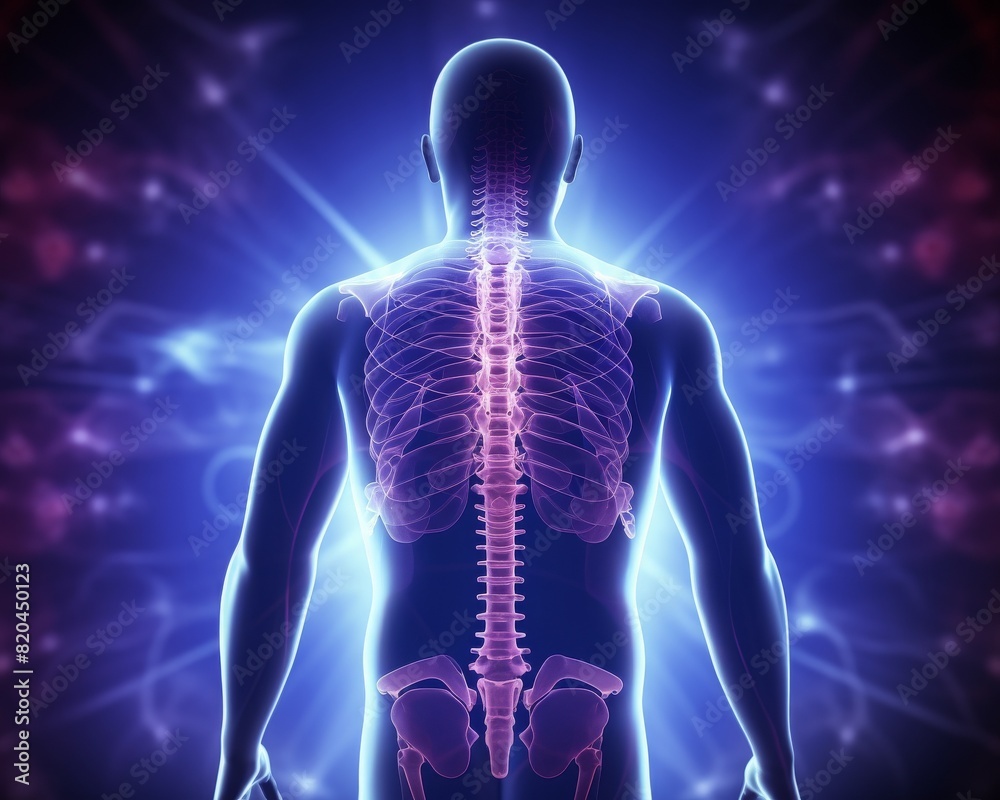 A digital illustration of a human spine and nervous system highlighted on a glowing background, showing anatomical details and connectivity. A digital illustration of a human spine and nervous system highlighted on a glowing background, showing anatomical details and connectivity.