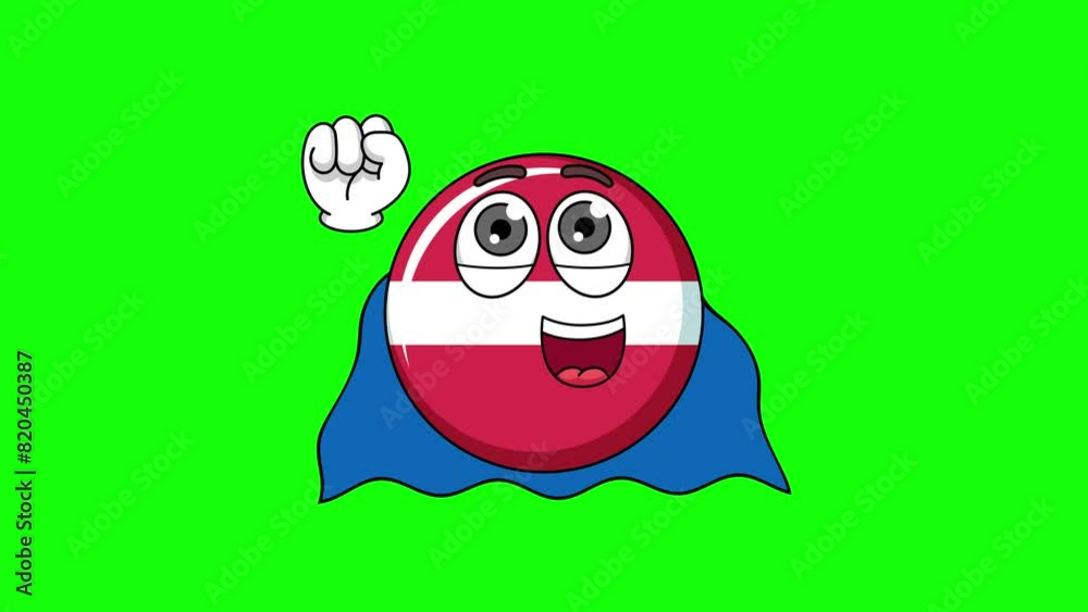 Superhero flag of latvia cartoon flying with red cape, green screen animation of flying mascot Superhero flag of latvia cartoon flying with red cape, green screen animation of flying mascot