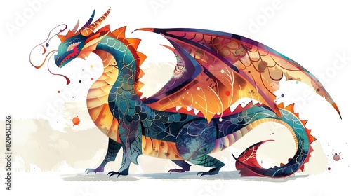 Dragon flat design side view theme medieval fantasy water color Triadic Color Scheme © Pniuntg