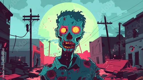 Zombie flat design front view theme postapocalyptic cartoon drawing Tetradic color scheme photo