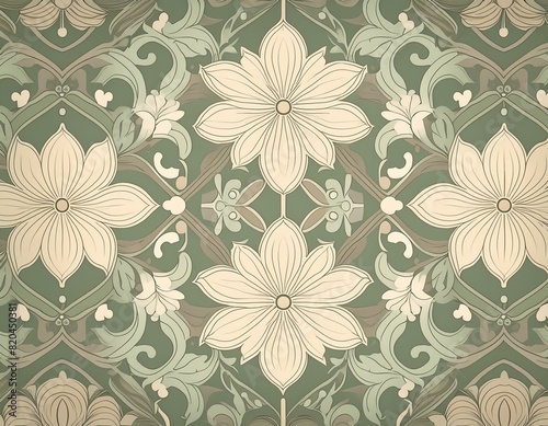 Timeless Pattern: Seamless Floral Design in Pale Green and Beige photo