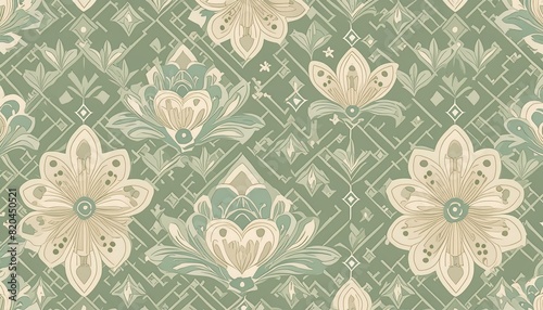 Elegant Geometry: Seamless Floral Pattern with Diamond Shapes photo
