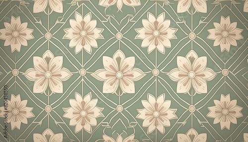 Retro Beauty: Pale Green and Beige Ornamental Floral Pattern photo