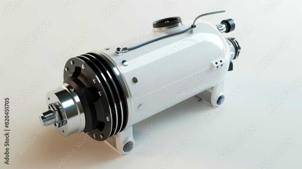 Highly detailed industrial electric motor, painted white, showcased on a neutral background, perfect for technical demonstrations. Highly detailed industrial electric motor, painted white, showcased on a neutral background, perfect for technical demonstrations.