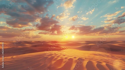 beautiful scenic nature with sand desert at sunset under the sky with clouds. seamless looping overlay 4k virtual video animation background photo