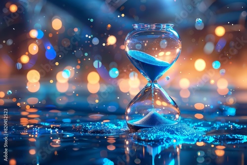 A fantastical depiction of an hourglass with shimmering