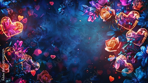 Glowing Hearts and Flowers: Romantic Valentine's Day Background for Wedding Invitations, Women's Day, Birthdays - Colorful and Shiny Illustration © Nazia