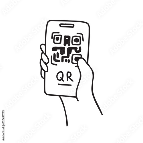 doodle scan qr code illustration vector isolated background. hand drawn line style