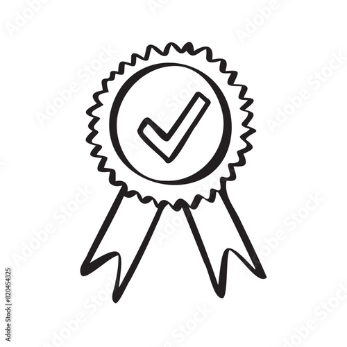 Guarantee doodle medal line icon. Minimal hand drawn consumer concept control emblem or assurance. 