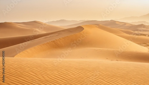 Golden Sand Dunes at Sunset in Desert