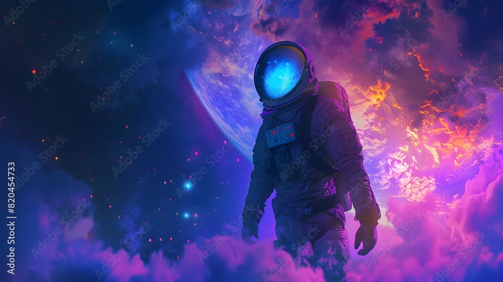 3D. Realistic. Generate AI. Printing. Illustration. Safety Specialist in an advanced space suit, performing safety checks on an interstellar mining rig.