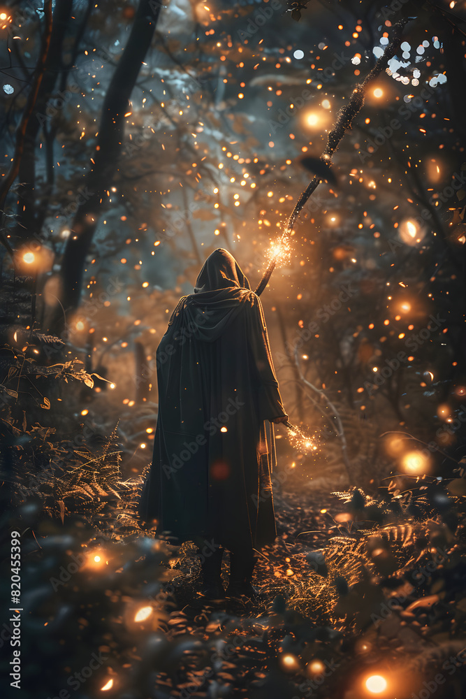 Epic Adventure in a Mystic Forest Protagonist Holding a Magical Staff