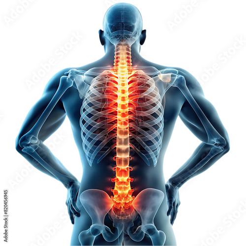 human backbone in x ray back pain transparent background