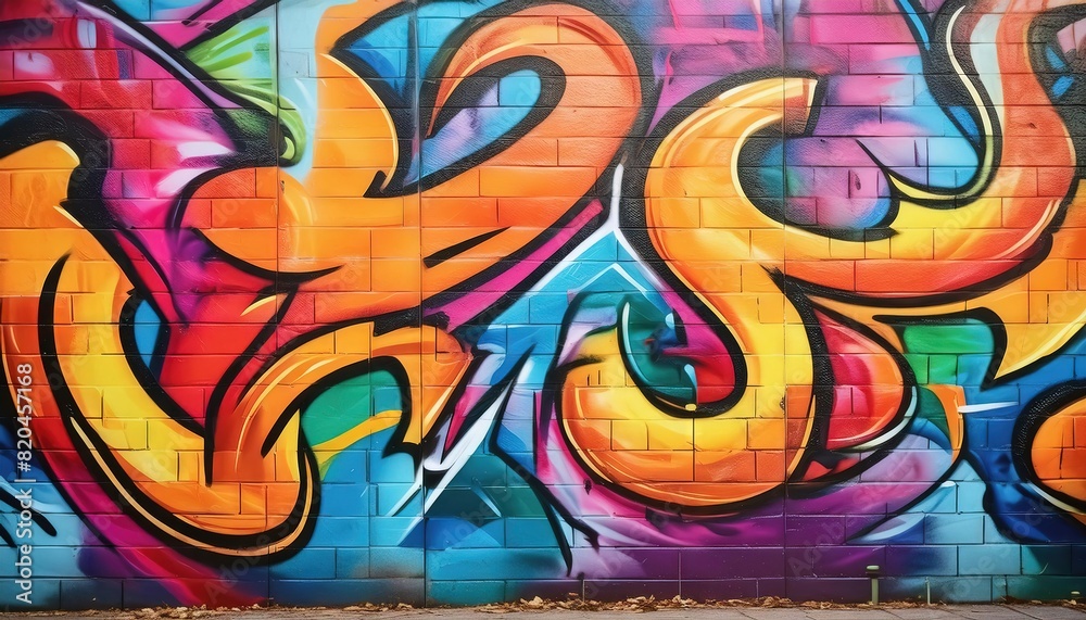 Colorful Urban Graffiti on Brick Wall