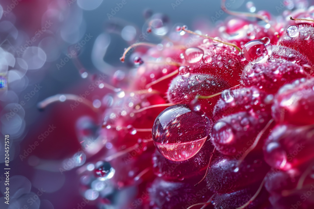 A close up of a red fruit with water droplets on it A close up of a red fruit with water droplets on it