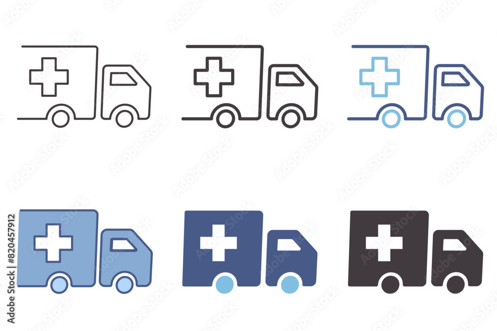 Ambulance vehicle icon. Emergency car van with a cross. Vector graphic symbol element Ambulance vehicle icon. Emergency car van with a cross. Vector graphic symbol element
