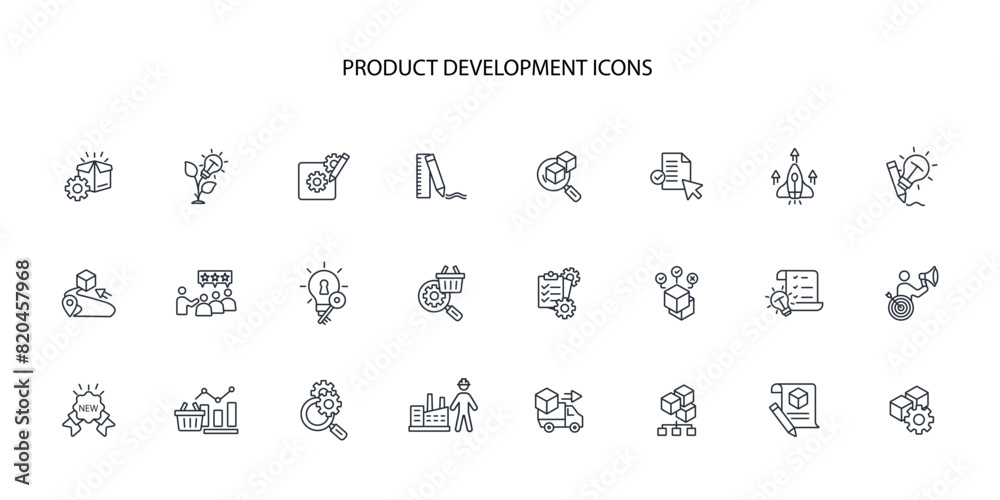 Product development icon set.vector.Editable stroke.linear style sign for use web design,logo.Symbol illustration. Product development icon set.vector.Editable stroke.linear style sign for use web design,logo.Symbol illustration.
