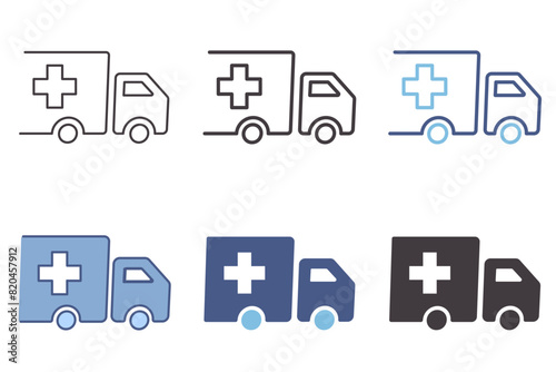 Ambulance vehicle icon. Emergency car van with a cross. Vector graphic symbol element