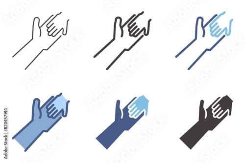 Children hand on adult hand icon. Parent and child. Vector graphic elements