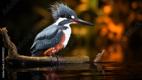 Double Exposure, White Background, Kingfisher (Ceryle alcyon) illustration ~ Created using Generative AI photo
