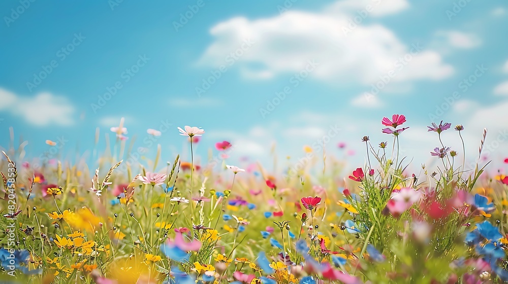Breathtaking field of vibrant flowers stretching to the horizon under a clear blue sky.