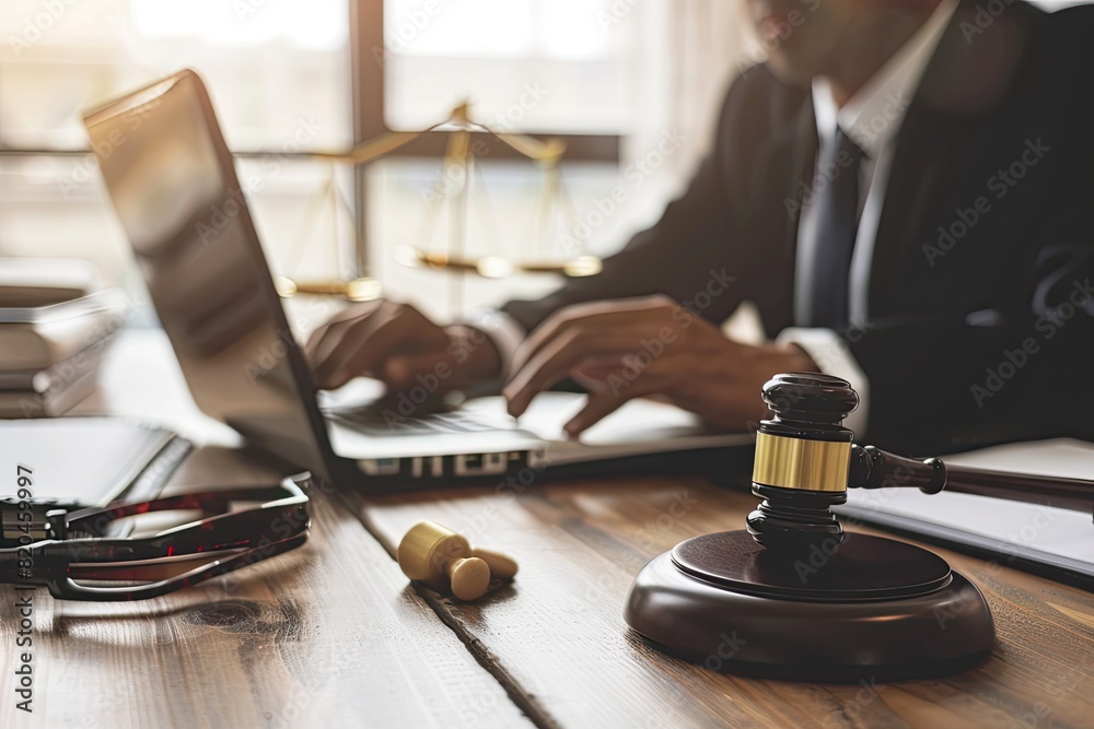  Real estate lawyer reviewing property contracts on a laptop.