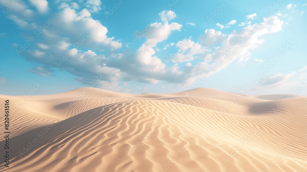 Naklejka premium Landscape view of sand dunes in an arid desert. Generative AI