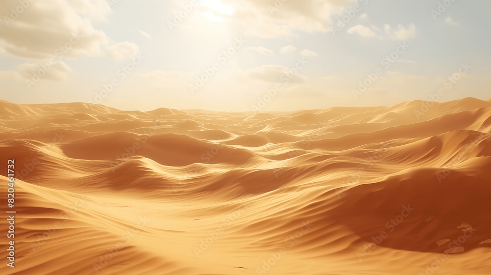 Fototapeta premium Beautiful view of the desert covered with wind-swept sand. Generative AI