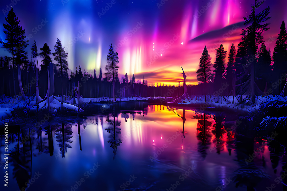 Obraz premium rare-and-highly-sought-after-landscape-featuring-an-enchanted-forest-at-twilight-with-fluorescent-fl-844838298