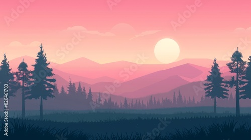 simple natural scenery illustration background with simple atmosphere, Ai Generated Images